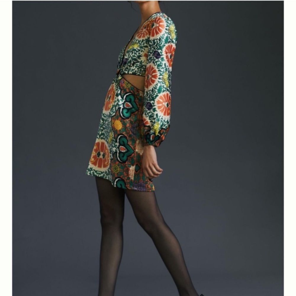 Let Me Be Floral Cut-Out Mini Dress by Anthropologie